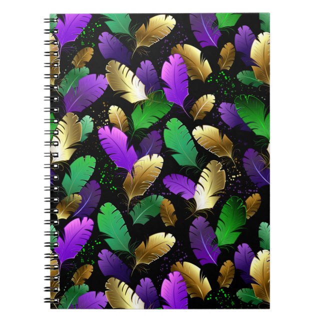 Cuaderno Patrón continuo con plumas de Mardi Gras (Frente)