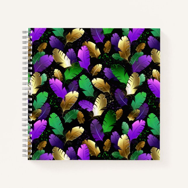 Cuaderno Patrón continuo con plumas de Mardi Gras (Anverso)