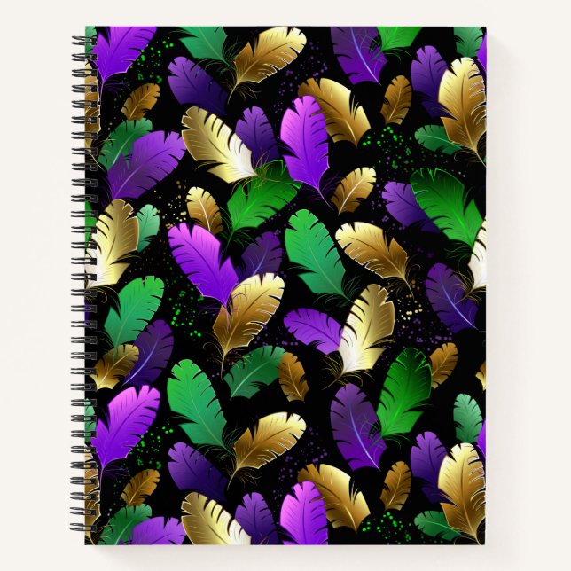 Cuaderno Patrón continuo con plumas de Mardi Gras (Anverso)