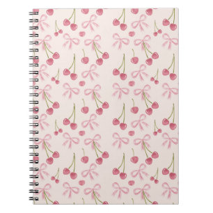 Cuaderno Patrón continuo coqueto de cereza rosa dibujado a