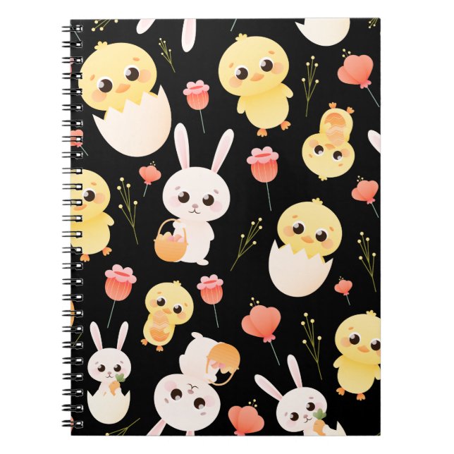 Cuaderno Patrón continuo de adorables pollitos y conejos de (Frente)