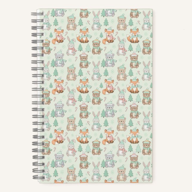 Cuaderno Patrón continuo de animales navideños lindos (Anverso)