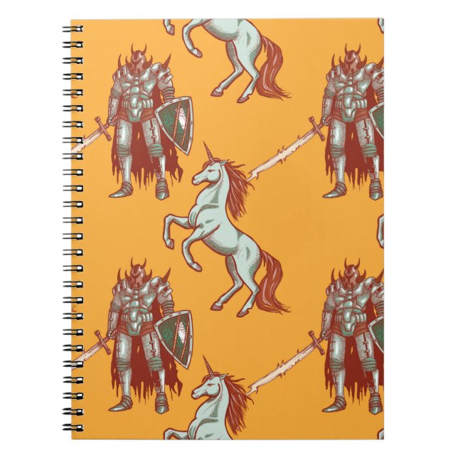 Cuaderno patrón continuo de caballero medieval y unicornio (Frente)