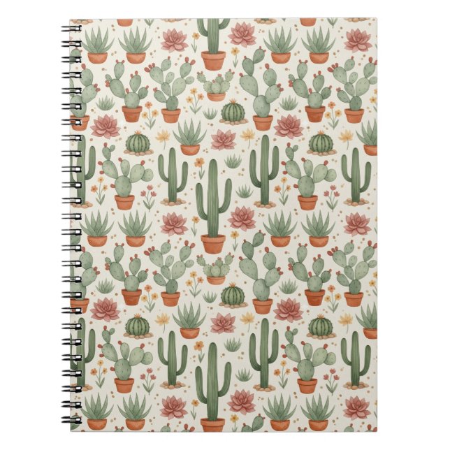 Cuaderno Patrón continuo de cactus suculentos del desierto (Frente)
