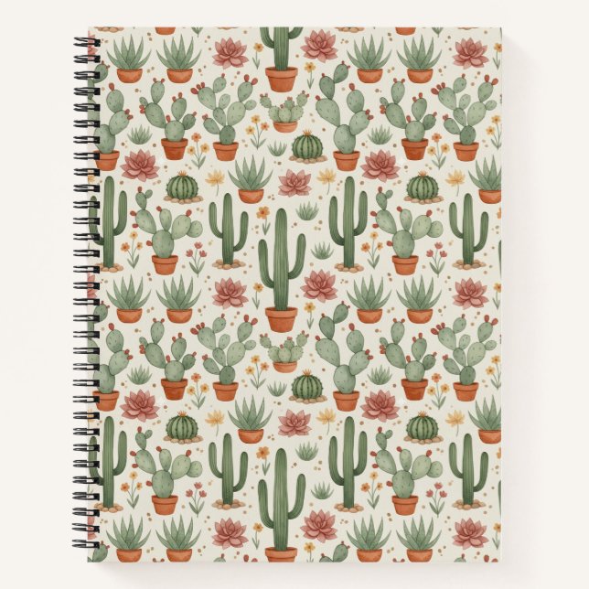 Cuaderno Patrón continuo de cactus suculentos del desierto (Anverso)