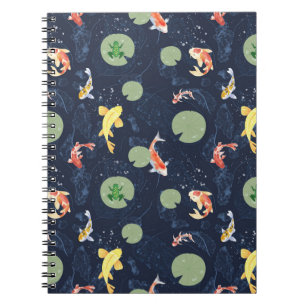 Cuaderno Patrón continuo de estanque de peces koi acuarela