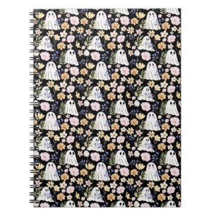 Cuaderno Patrón continuo de fantasma lindo y flores colorid