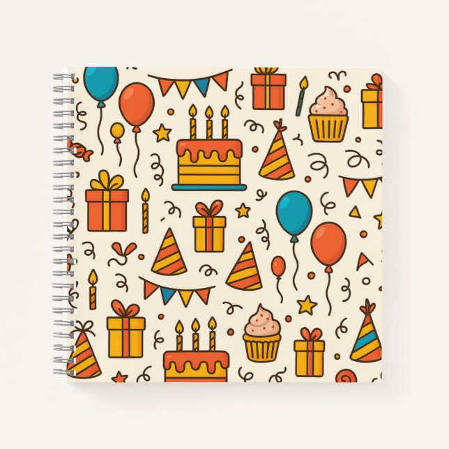 Cuaderno Patrón continuo de fiesta de cumpleaños vibrante (Anverso)
