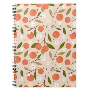 Cuaderno Patrón continuo de flor de naranja dibujada a mano