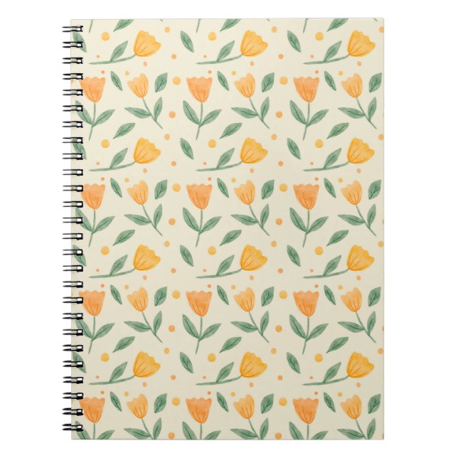 Cuaderno Patrón continuo de flor silvestre naranja de acuar (Frente)