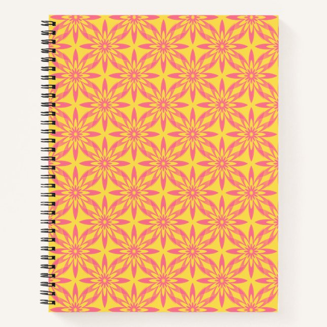Cuaderno Patrón continuo de flores amarillas rosadas (Anverso)