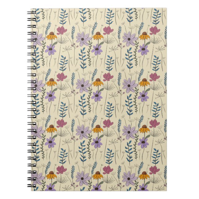 Cuaderno Patrón continuo de flores silvestres caprichoso (Frente)
