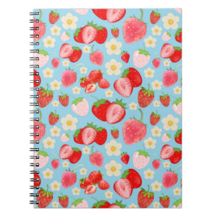 Cuaderno Patrón continuo de fresa en acuarela linda