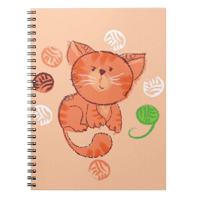 Cuaderno Patrón continuo de gato de juguete rojo infantil (Frente)
