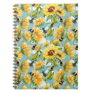 Cuaderno Patrón continuo de girasoles y abejas vintage