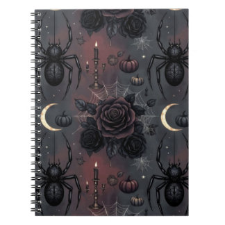 Cuaderno Patrón continuo de Halloween gótico oscuro: Arañas
