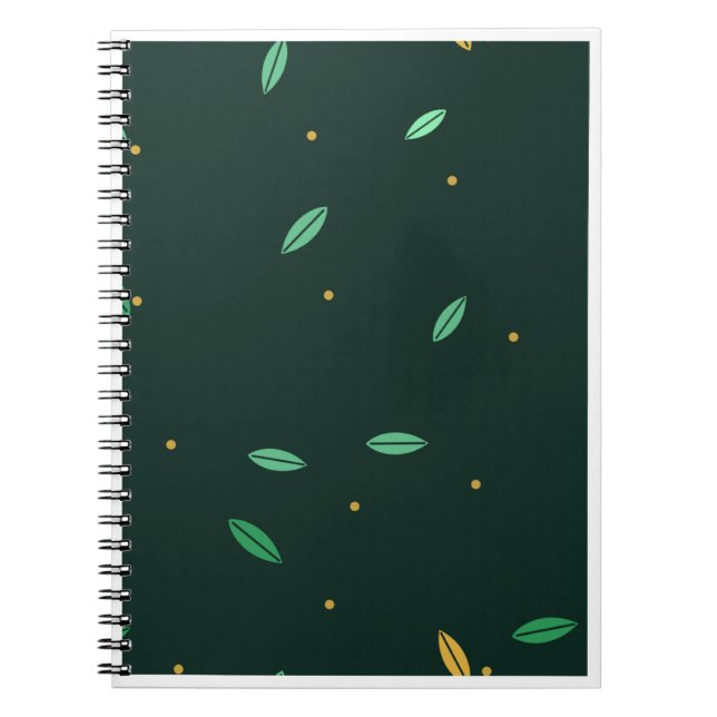 Cuaderno Patrón continuo de hojas botánicas verde oscuro (Frente)