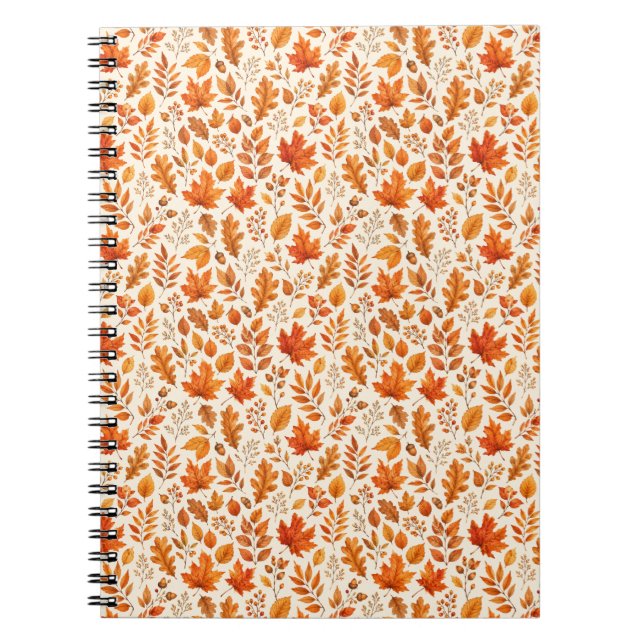 Cuaderno Patrón continuo de hojas cálidas de otoño (Frente)