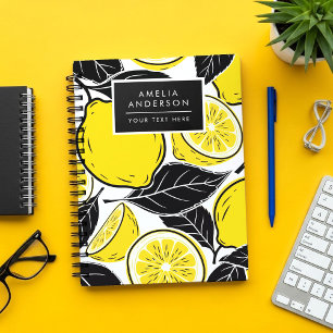 Cuaderno Patrón continuo de hojas y limón negro y atrevido 