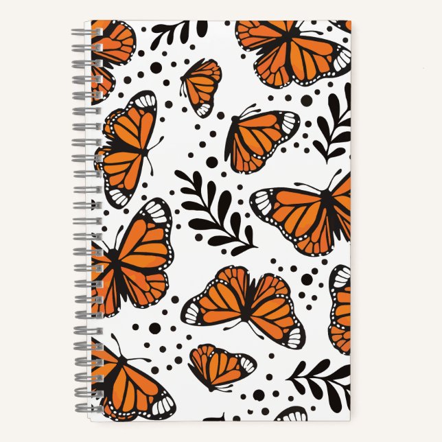 Cuaderno Patrón continuo de mariposa monarca dibujada a man (Anverso)