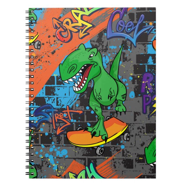 Cuaderno Patrón continuo de monopatín de dinosaurio genial (Frente)