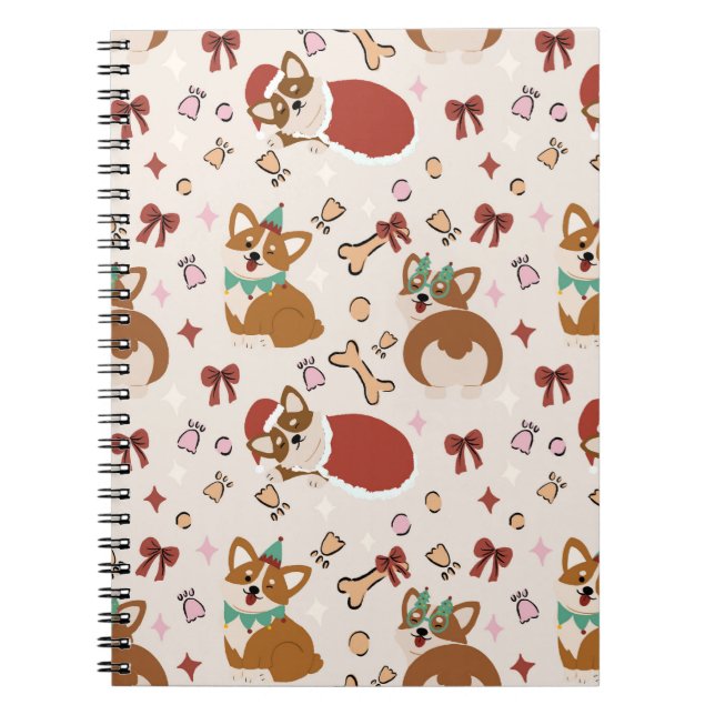 Cuaderno Patrón continuo de Navidad adorable Corgi (Frente)