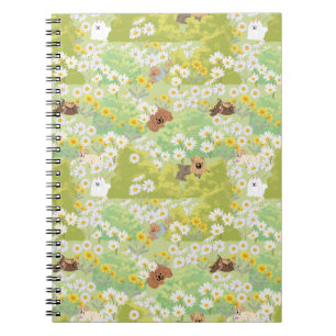 Cuaderno Patrón continuo de perros lindos con flores margar