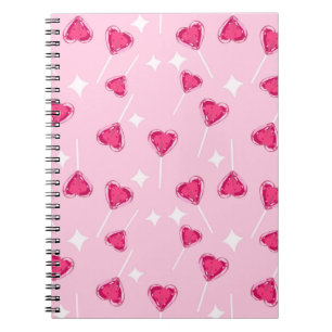 Cuaderno Patrón continuo de piruleta de corazón rosa lindo
