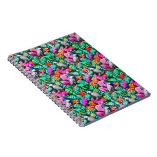 Cuaderno Patrón continuo de superficie de selva con loros g