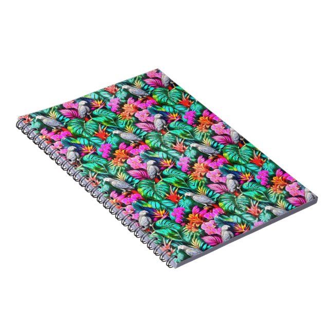 Cuaderno Patrón continuo de superficie de selva con loros g (Lado Derecho)