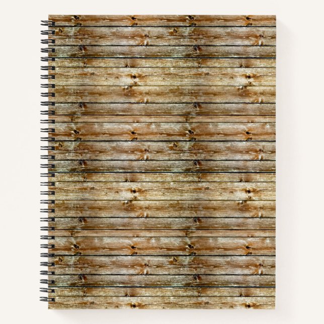 Cuaderno Patrón continuo de tabla de madera marrón desgasta (Anverso)