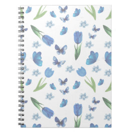 Cuaderno Patrón continuo de tulipán azul y mariposa