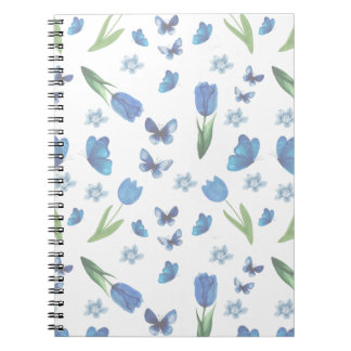 Cuaderno Patrón continuo de tulipán azul y mariposa