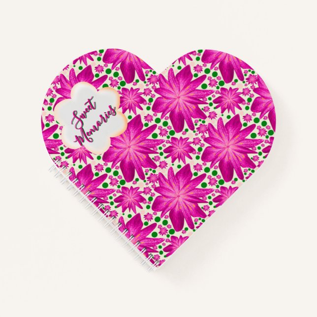 Cuaderno Patrón continuo floral rosa caliente personalizado (Anverso)