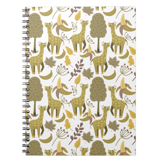 Cuaderno Patrón continuo jirafa amarillo fondo blanco (Frente)