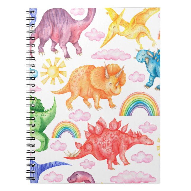 Cuaderno Patrón continuo que representa dinosaurios de colo (Frente)