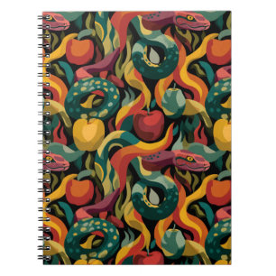 Cuaderno Patrón continuo vibrante con serpientes y manzanas