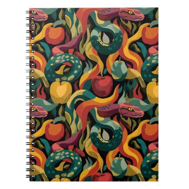 Cuaderno Patrón continuo vibrante con serpientes y manzanas (Frente)