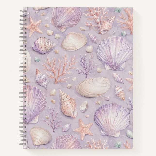 Cuaderno Patrón costero acuarela con conchas de lavanda (Anverso)