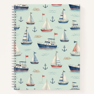 Cuaderno Patrón costero acuarela de velero azul suave