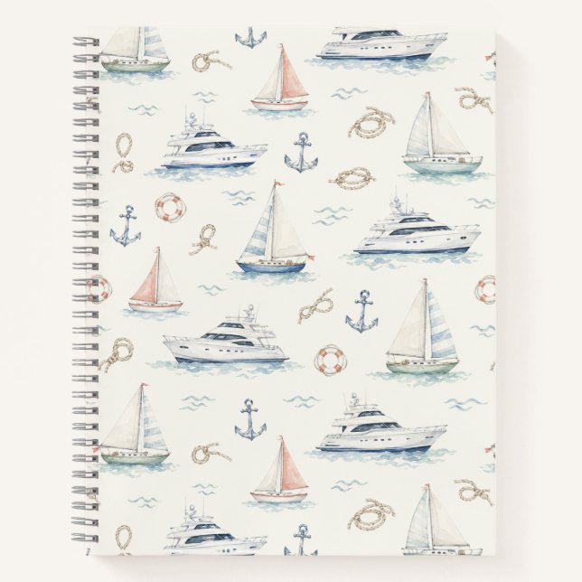 Cuaderno Patrón costero acuarela de yate de lujo (Anverso)