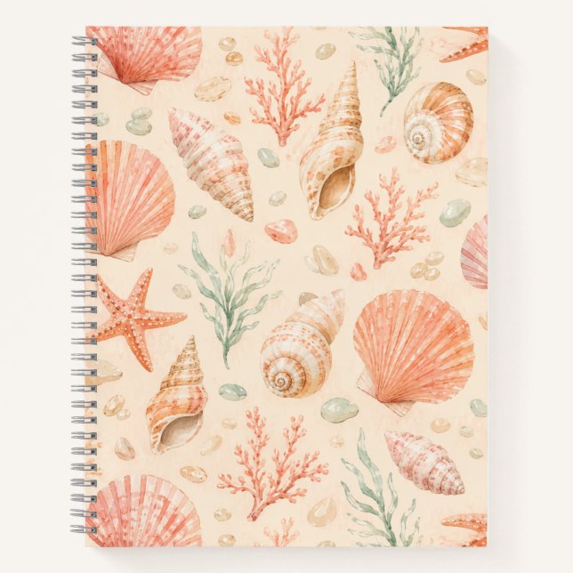 Cuaderno Patrón Costero Acuarela Estrella de Mar Concha de  (Anverso)