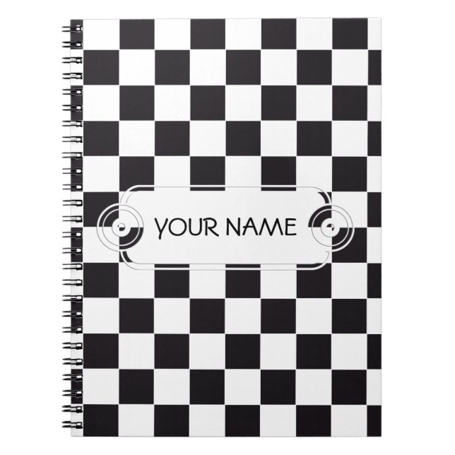 Cuaderno Patrón cuadrado de ajedrez - negro + tu fondo (Frente)