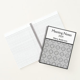 Cuaderno Patrón cuadrado geométrico en blanco y negro