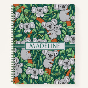 Cuaderno Patrón Cute Koala Personalizado Hunter Green