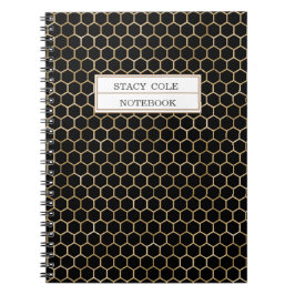 Cuaderno Patrón de abeja de honeycomb de oro negro personal