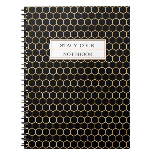 Cuaderno Patrón de abeja de honeycomb de oro negro personal (Frente)