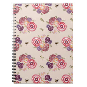Cuaderno Patrón de abejas de burbujas de pintura de flores