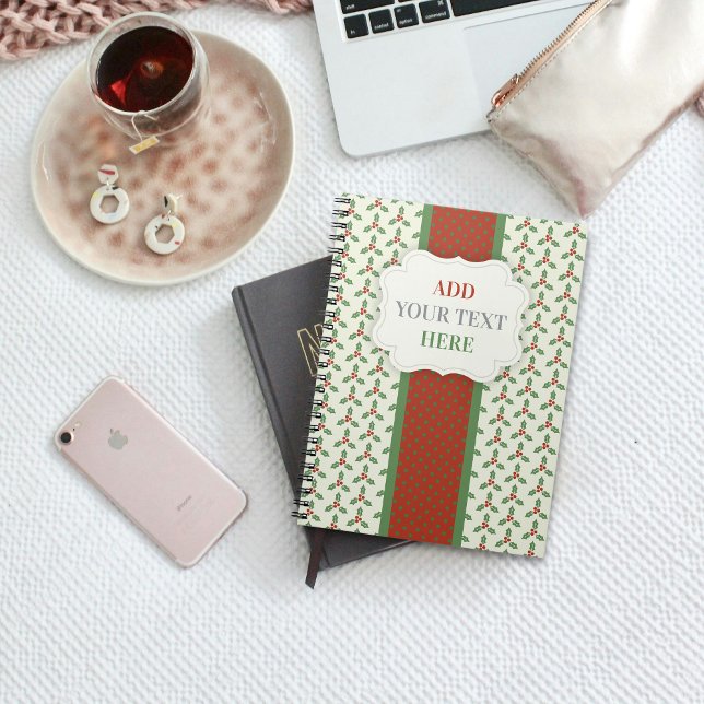 Cuaderno Patrón de Acebo de Navidad Acebo Verde Bayas Rojas (Subido por el creador)
