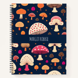 Cuaderno Patrón de acuarela azul rosa de hongos divertidos